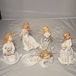 Vintage Popular Creations Angel Figurines Wire Wings Lot of 5 Collectibles 6"